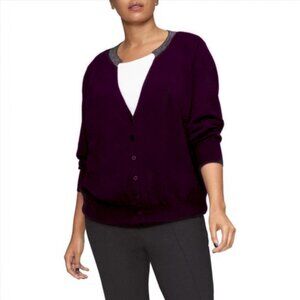 Universal Standard Deep Plum Button-Up Cardigan with Contrast Neck